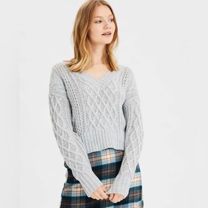 American Eagle Cropped Cableknit Sweater - Size L